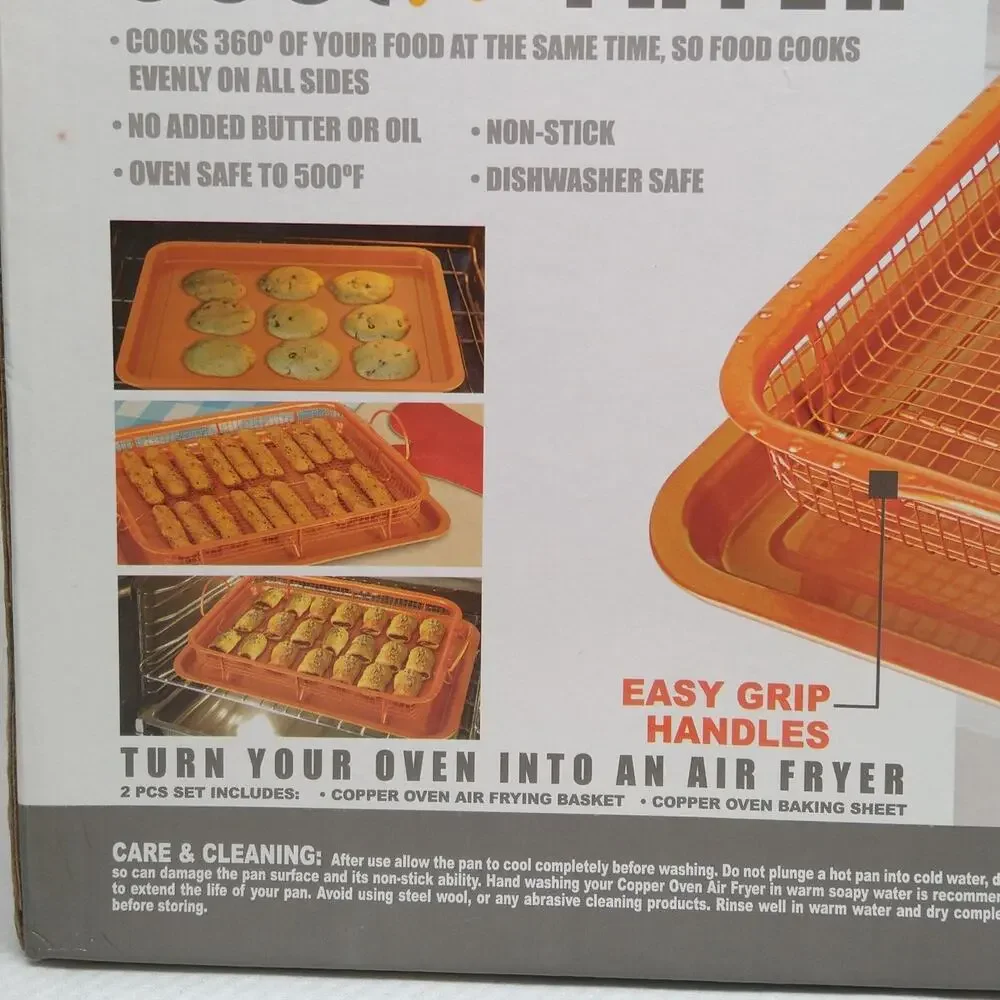 Copper Oven Air Fryer Crisper Basket Tray 2 Piece Set Non Stick New Box